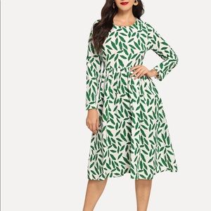 Tropical Leaf Print Pocket Dress